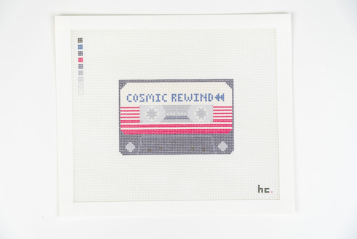 Cosmic Rewind Mixtape printed needlepoint canvas, full view