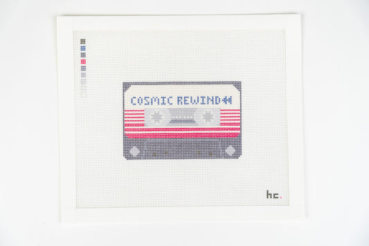 Cosmic Rewind Mixtape printed needlepoint canvas, full view