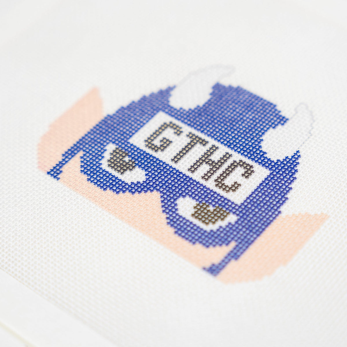 Blue Devil GTHC, stitched detail close up