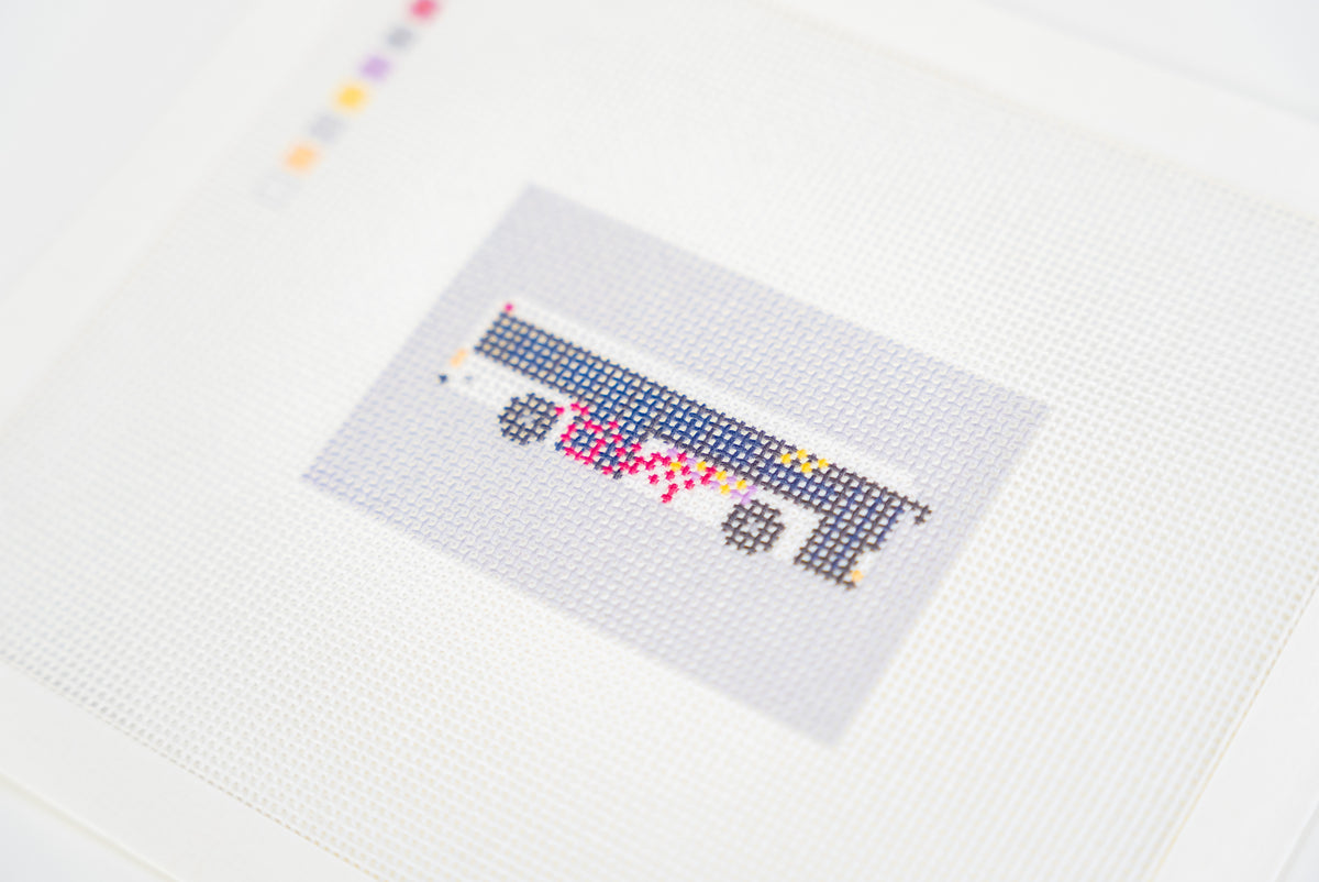 Theme Park Bus canvas, stitched detail