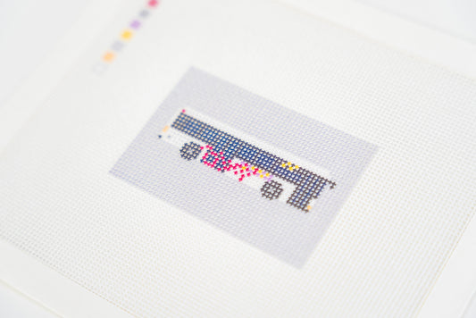 Theme Park Bus canvas, stitched detail