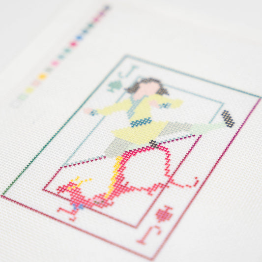 Mulan & Mushu Playing Card, stitched detail close up