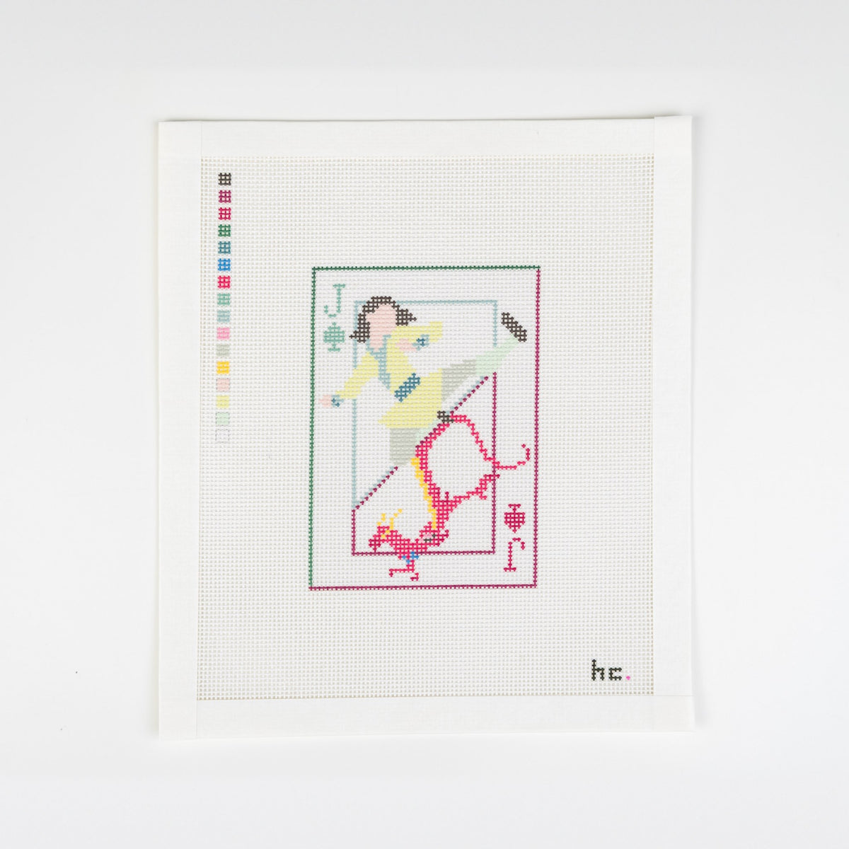 Mulan & Mushu Playing Card printed needlepoint canvas, full view