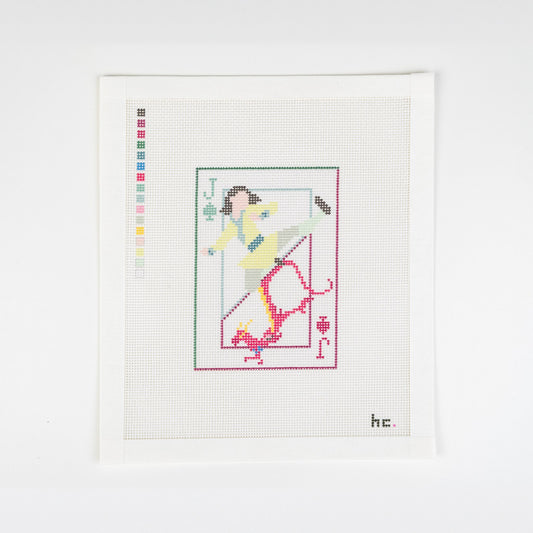 Mulan & Mushu Playing Card printed needlepoint canvas, full view