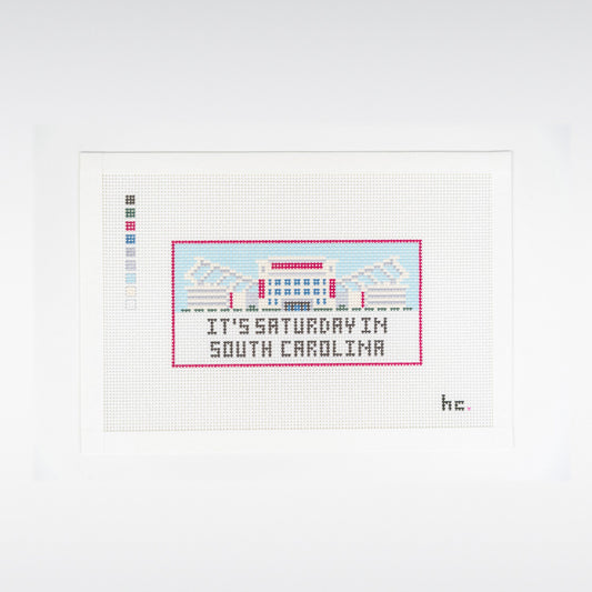 Saturday in SC printed needlepoint canvas, full view